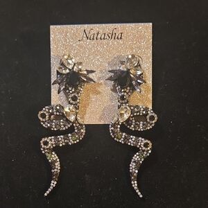 Natasha Couture Elegant Black and Silver Earrings